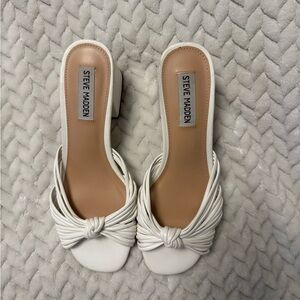 Steve Madden Indicate White Knot Mule Sandals Block Heel Square Toe